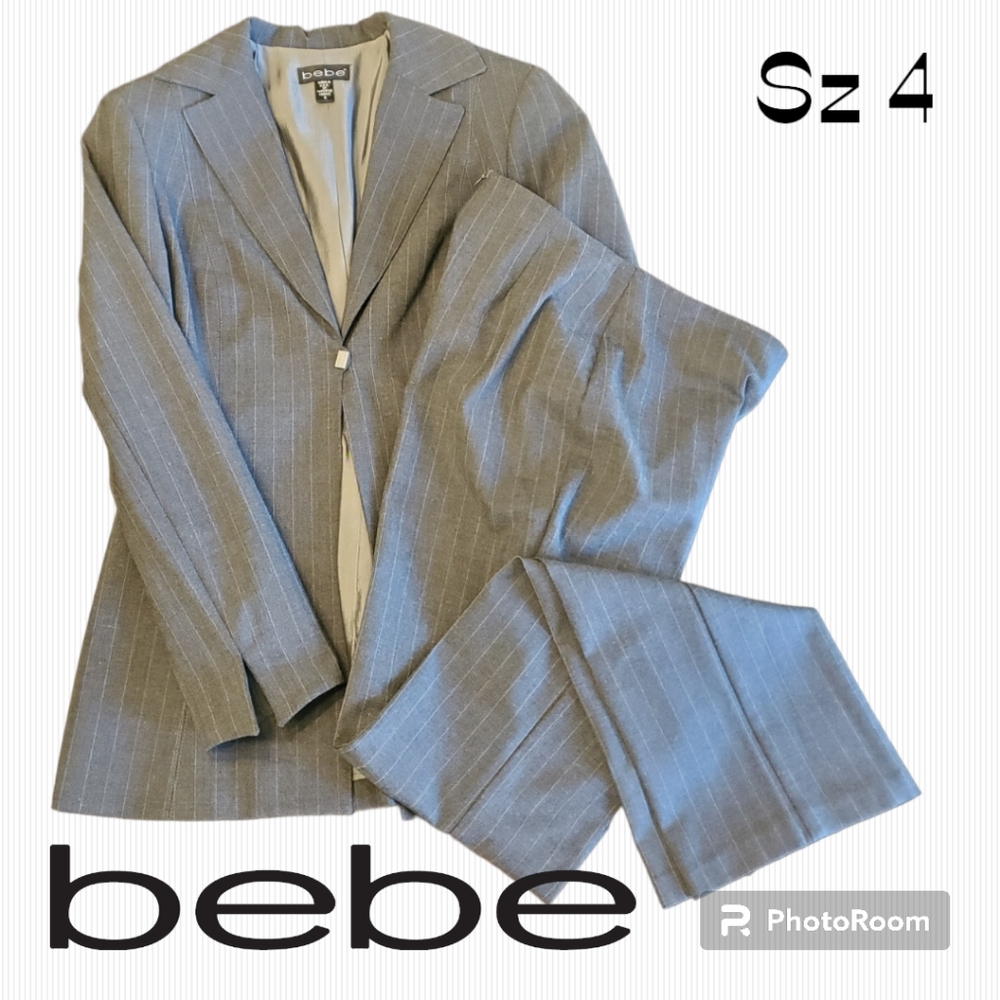 Bebe 90's Pinstripe 2 Piece Women's Grey Suit sz 4